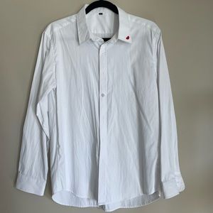 Unisex White Button Down Shirt with Embroidered Heart